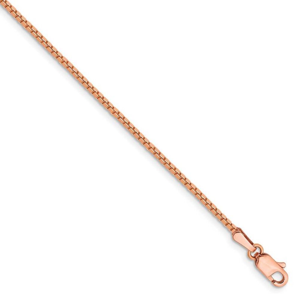 1.3mm 14k Rose Gold Solid Box Chain Bracelet, 8 Inch
